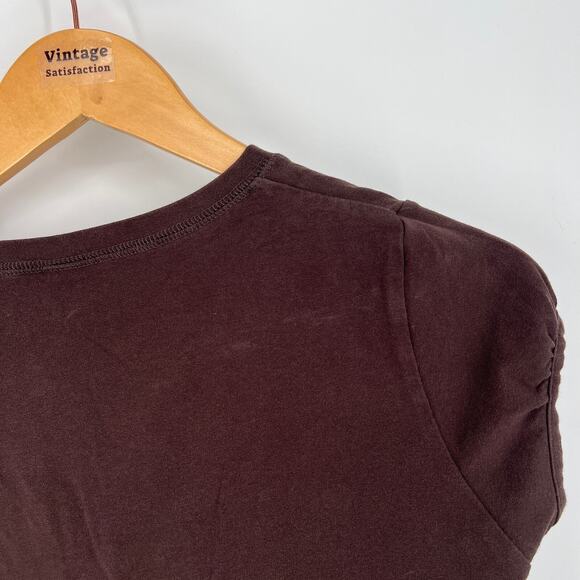 H&M Womens Top Size M Vtg Brown Henley Cap Sleeve Stretch Y2K Fitted Tee 2000s - Picture 9 of 11